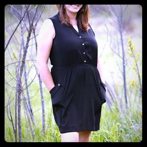 Alfani black mini dress, cinched waist, pockets